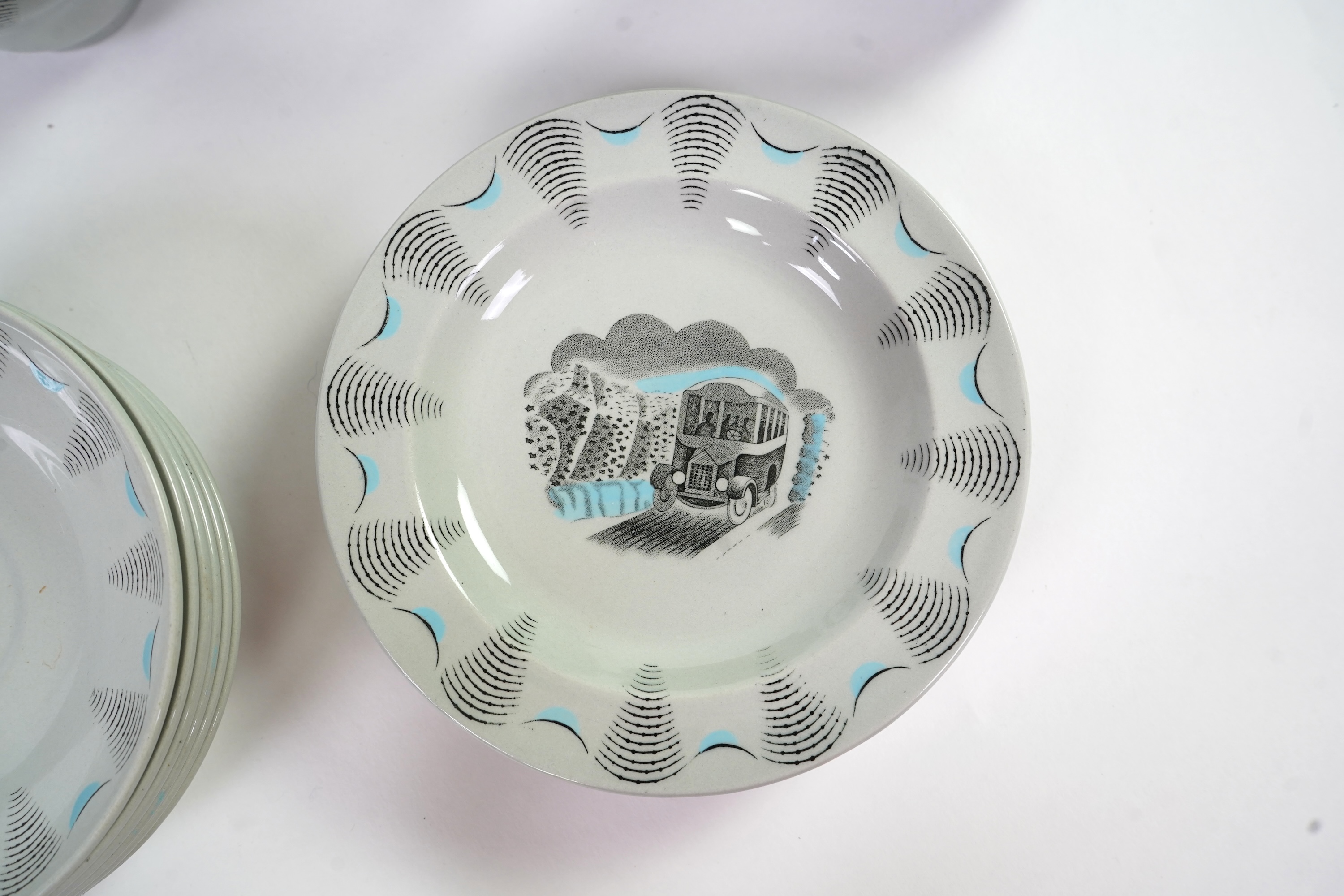 Eric Ravilious (1903-1942) for Wedgwood: A 'Travel' pattern part tea and dinner service